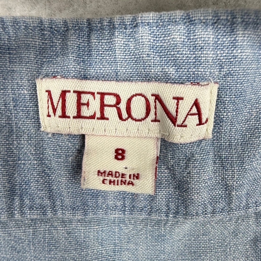 Merona Denim Embroider Sundress Size 8 Spaghetti Strap strapless retro 90s Y2K - Picture 8 of 14